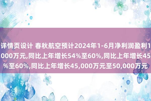 详情页设计 春秋航空预计2024年1-6月净利润盈利129,000万元至134,000万元,同比上年增长54%至60%,同比上年增长45,000万元至50,000万元