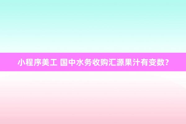 小程序美工 国中水务收购汇源果汁有变数？